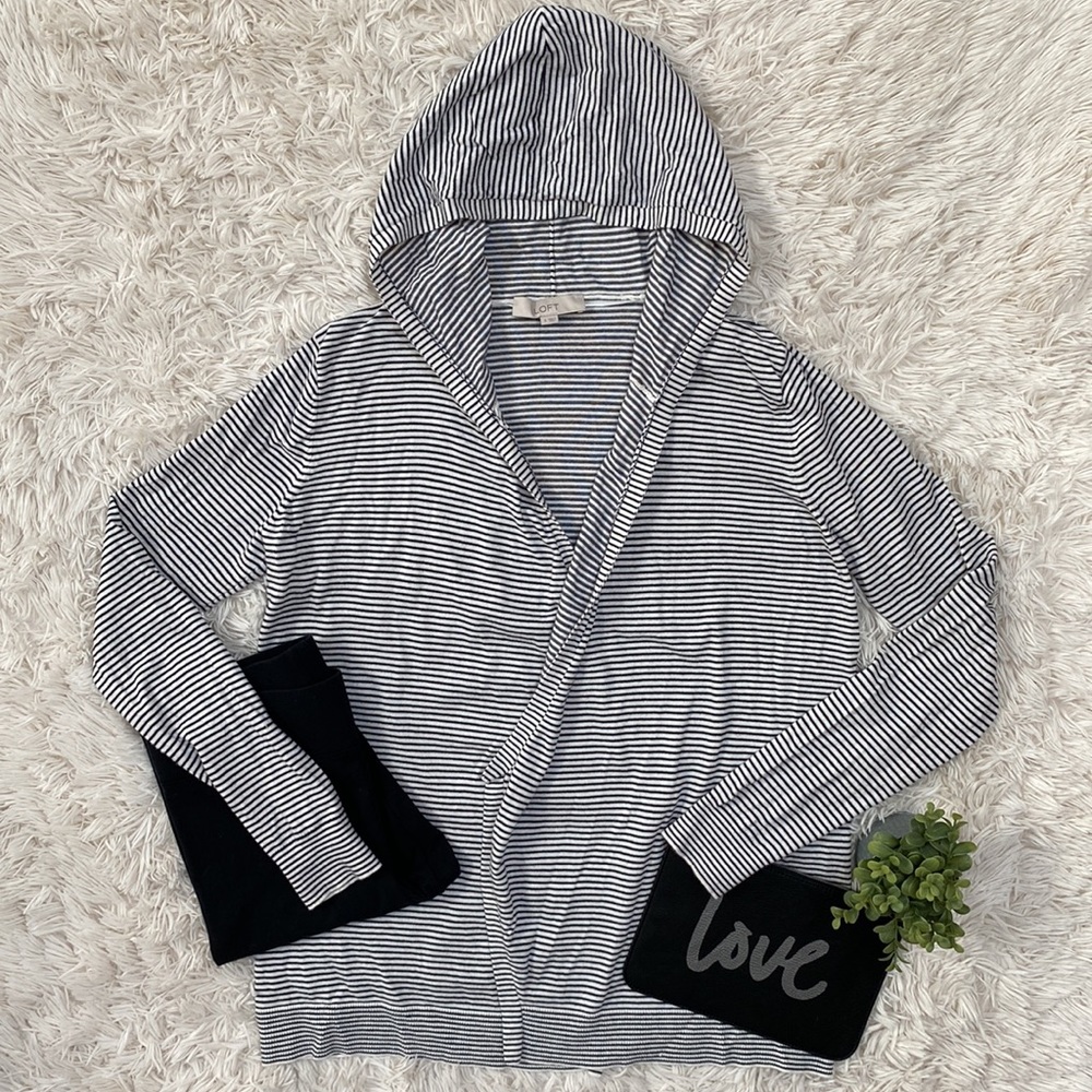 Loft Open Hooded Striped Cardigan 💗 White & Black - Picture 7 of 16